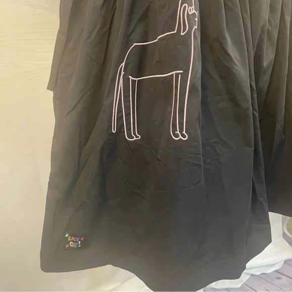 Lazy Oaf Embroidered Doodles Side Tie Black Dress 10 - Picture 6 of 14